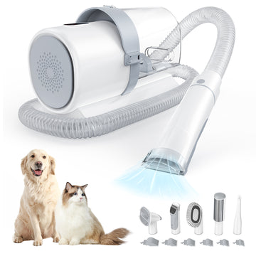 Sweetcrispy All-in-one Pet Grooming Vacuum Kit with Strong Suction, 6 Guide Combs & Clippers, Suit & Trimmer, Low Noise.